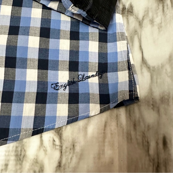 English Army People’s Army Blue Check Button Down Mens Shirt Sz L Hand Stitched - Picture 4 of 13